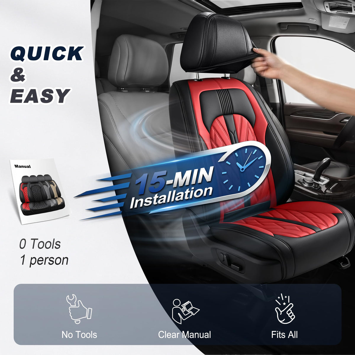 Leather Full Set 5 Seats Seat Covers J2697