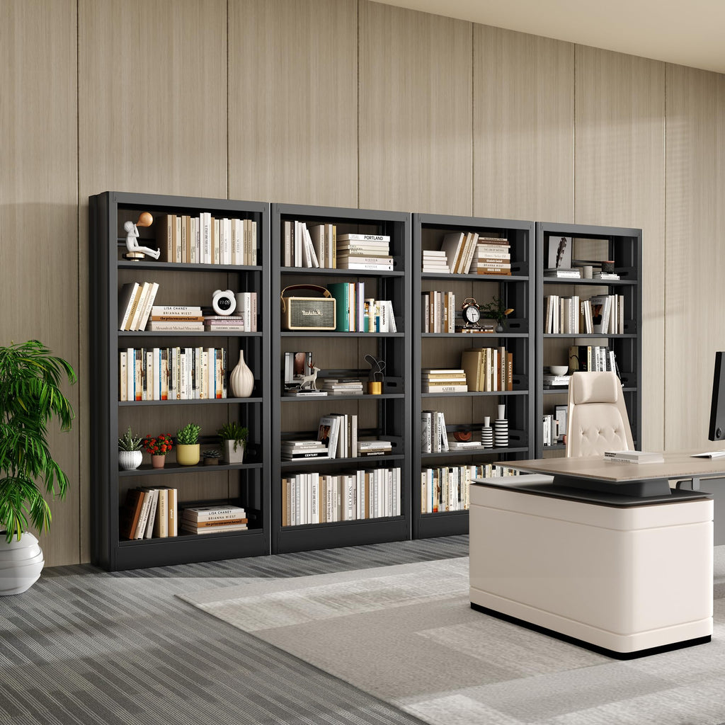 Black 5-Tier Metal Bookcase with Adjustable Shelves A3240