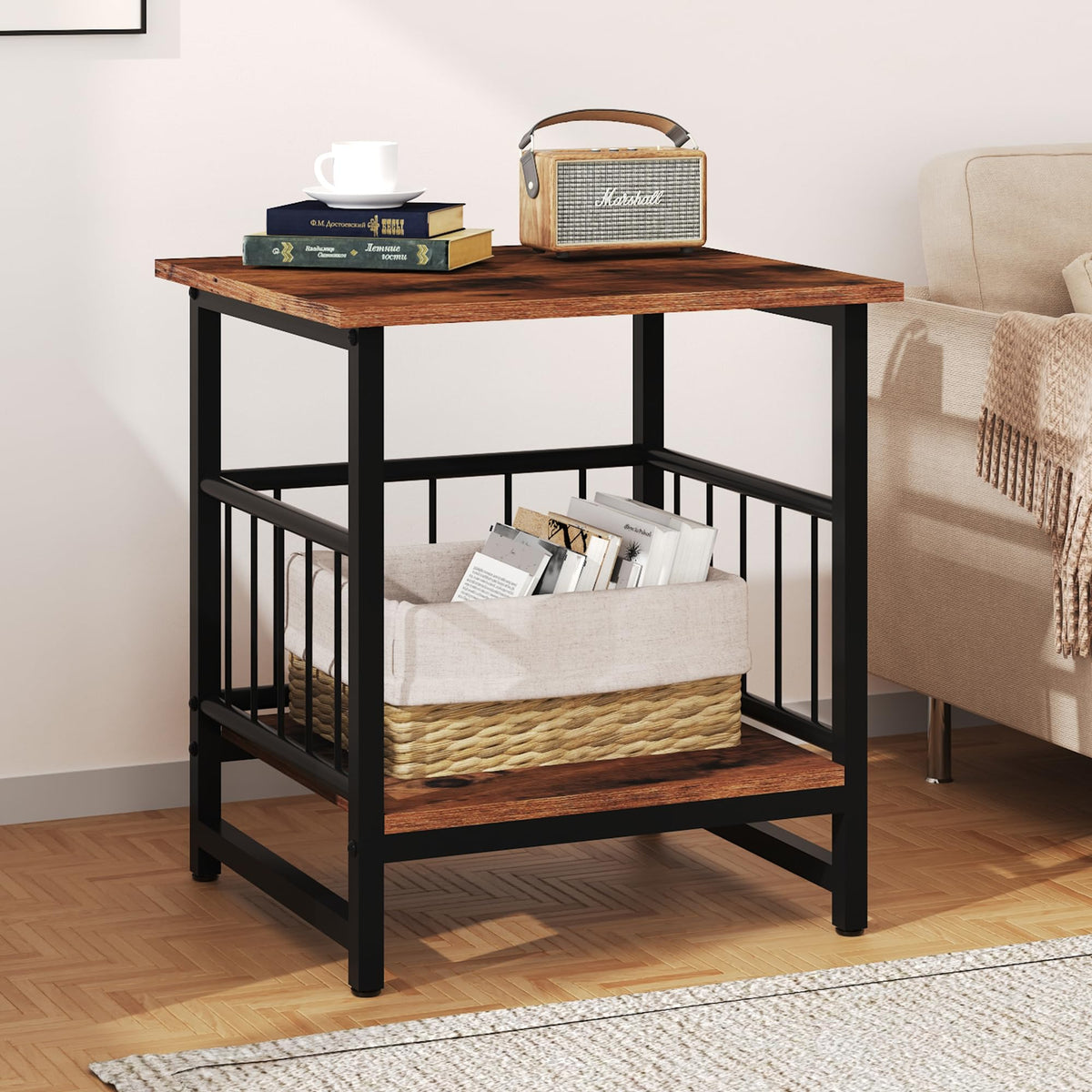 18” Square Side Table with Open Storage Shelf M92096