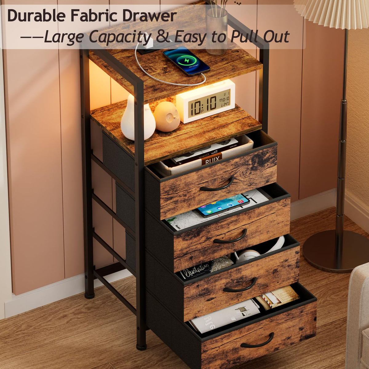 4 Drawer Night Stand with Charging Station W16731