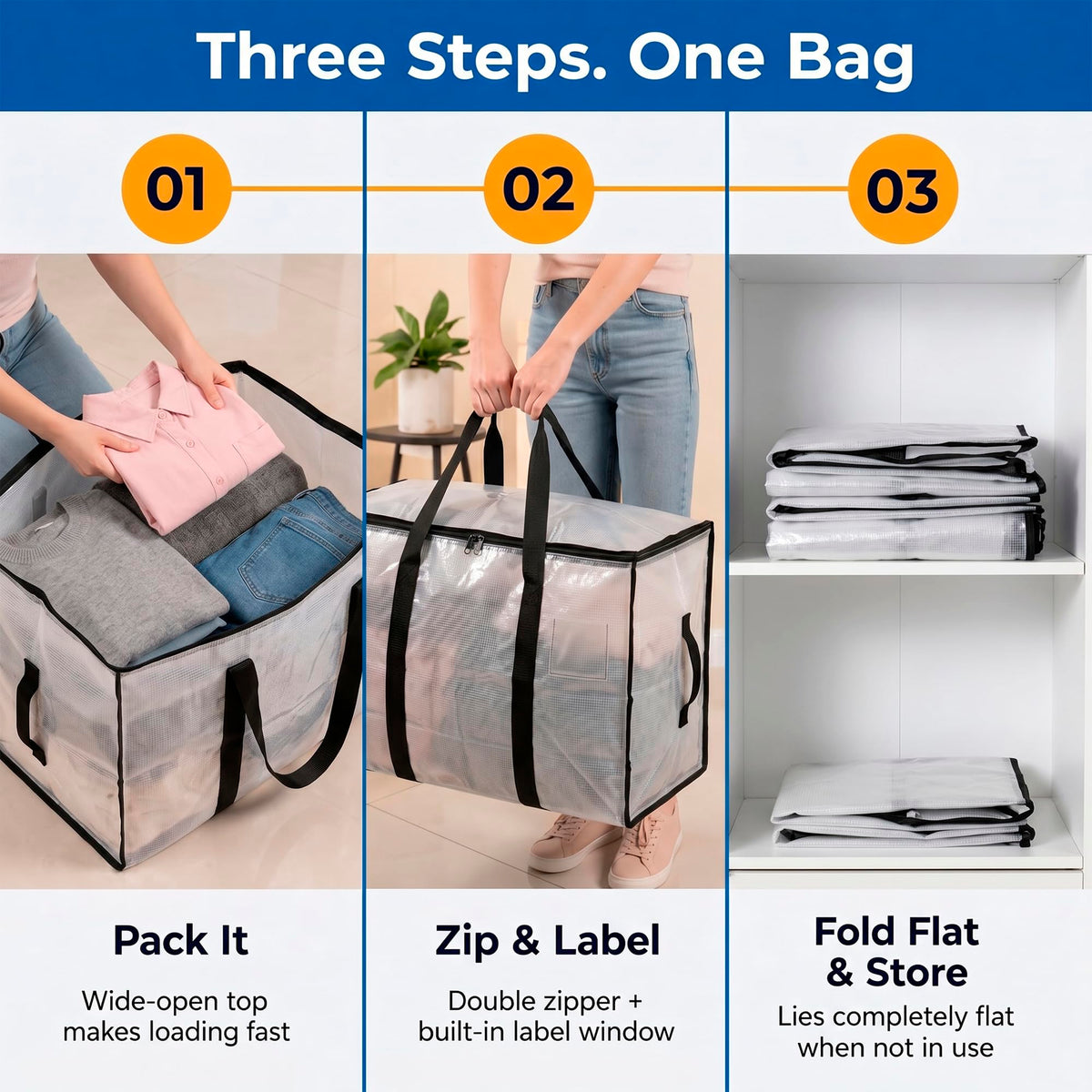 Heavy Duty Water Resistant Storage Bags with Backpack Straps 6 Pack V509