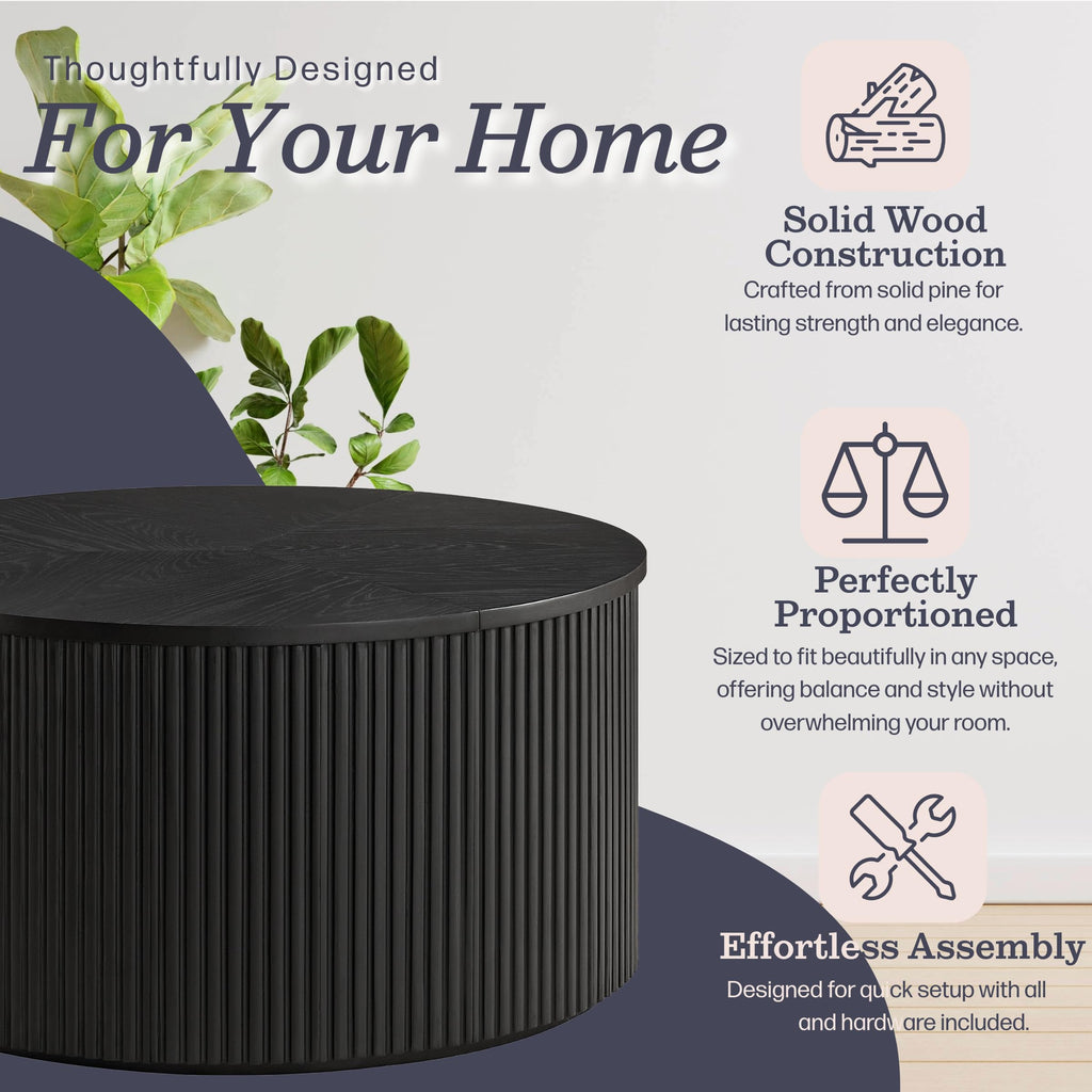 Black Fluted Round Coffee Table X51450