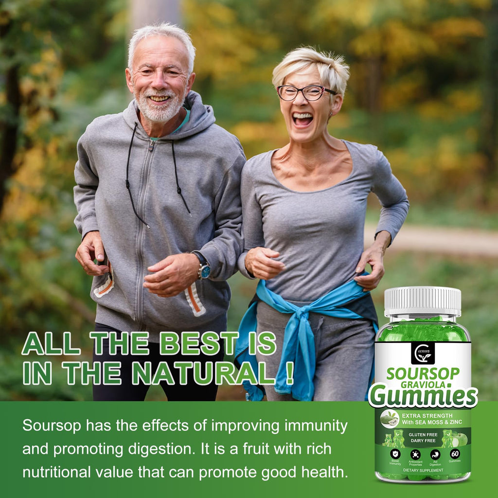 Organic Soursop Graviola Gummies 2200mg with Sea Moss Zinc Vitamin C 60 Gummies F336
