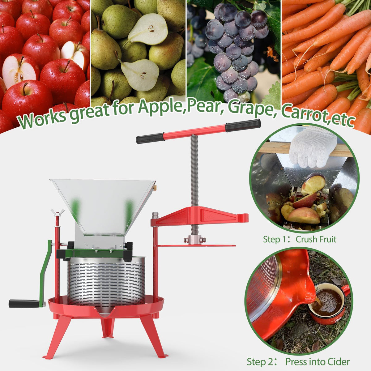 7L Manual Juicer Grinder Stainless Steel 1.8 Gallon Green S300335