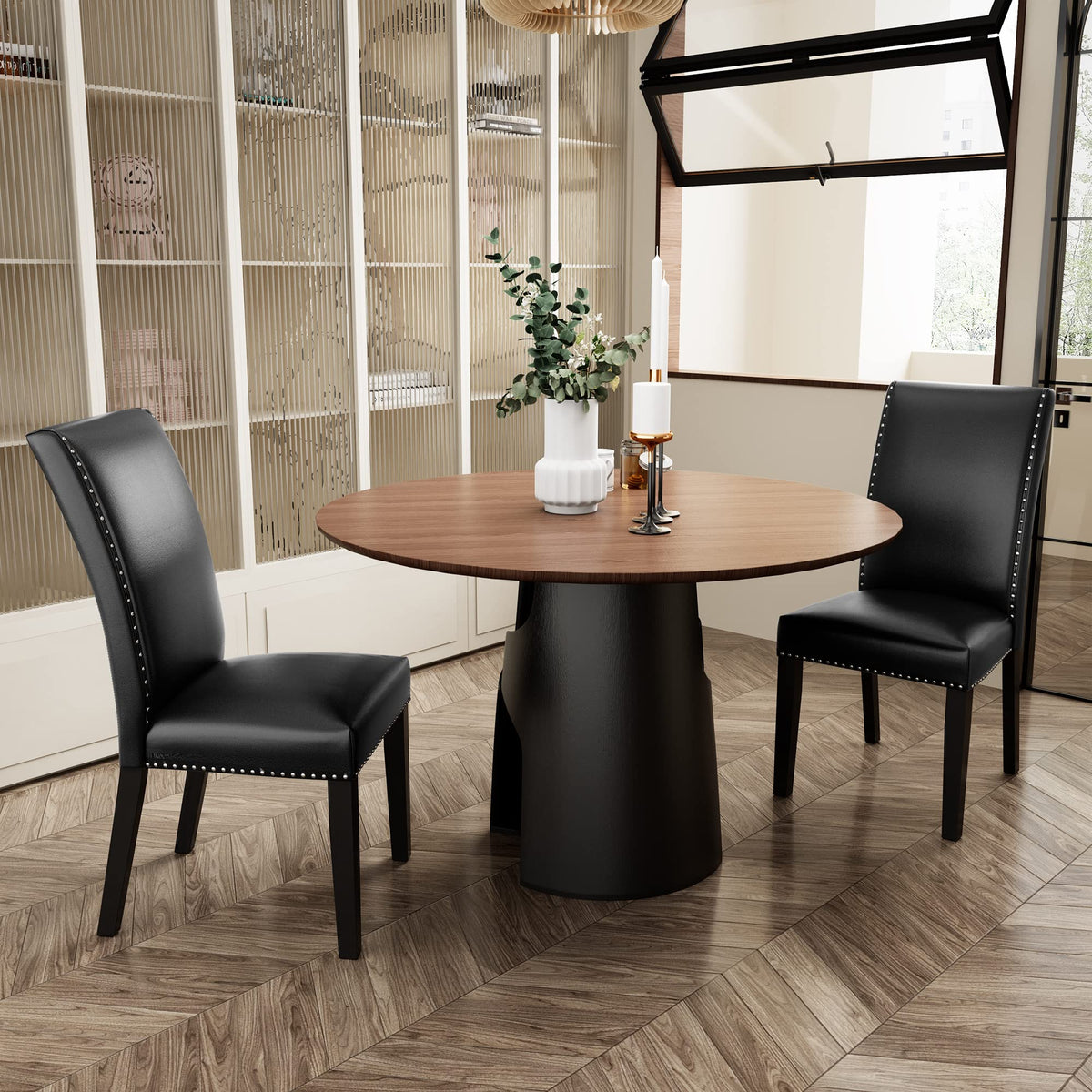 Black PU Dining Chairs Set of 2 D108