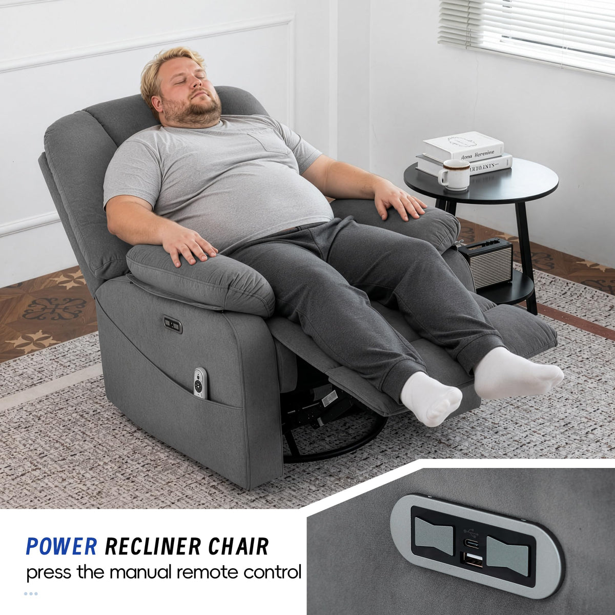 Power Swivel Rocker Recliner Chair with Massage and Heat, Gray O4542