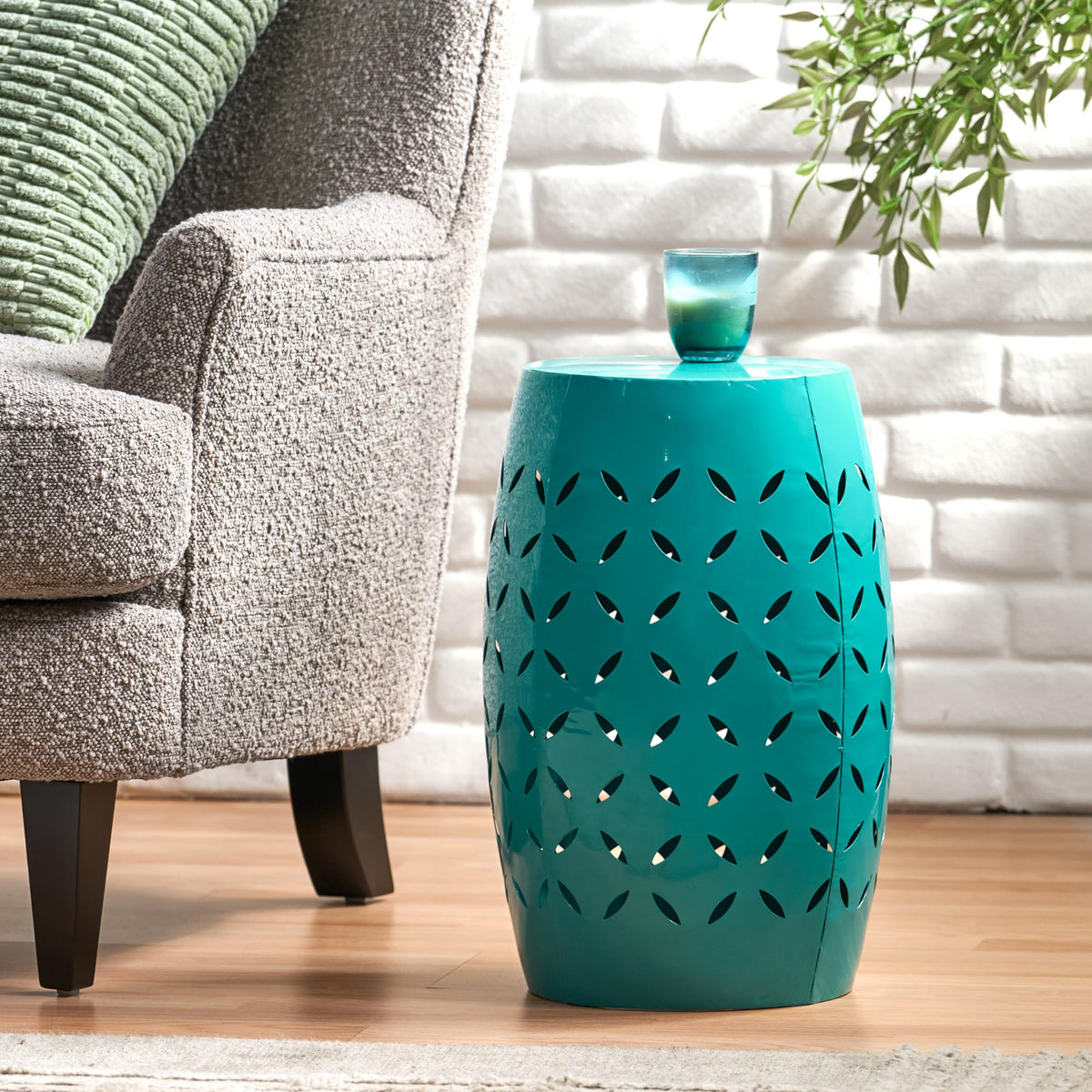 Teal Metal Garden Stool P31192