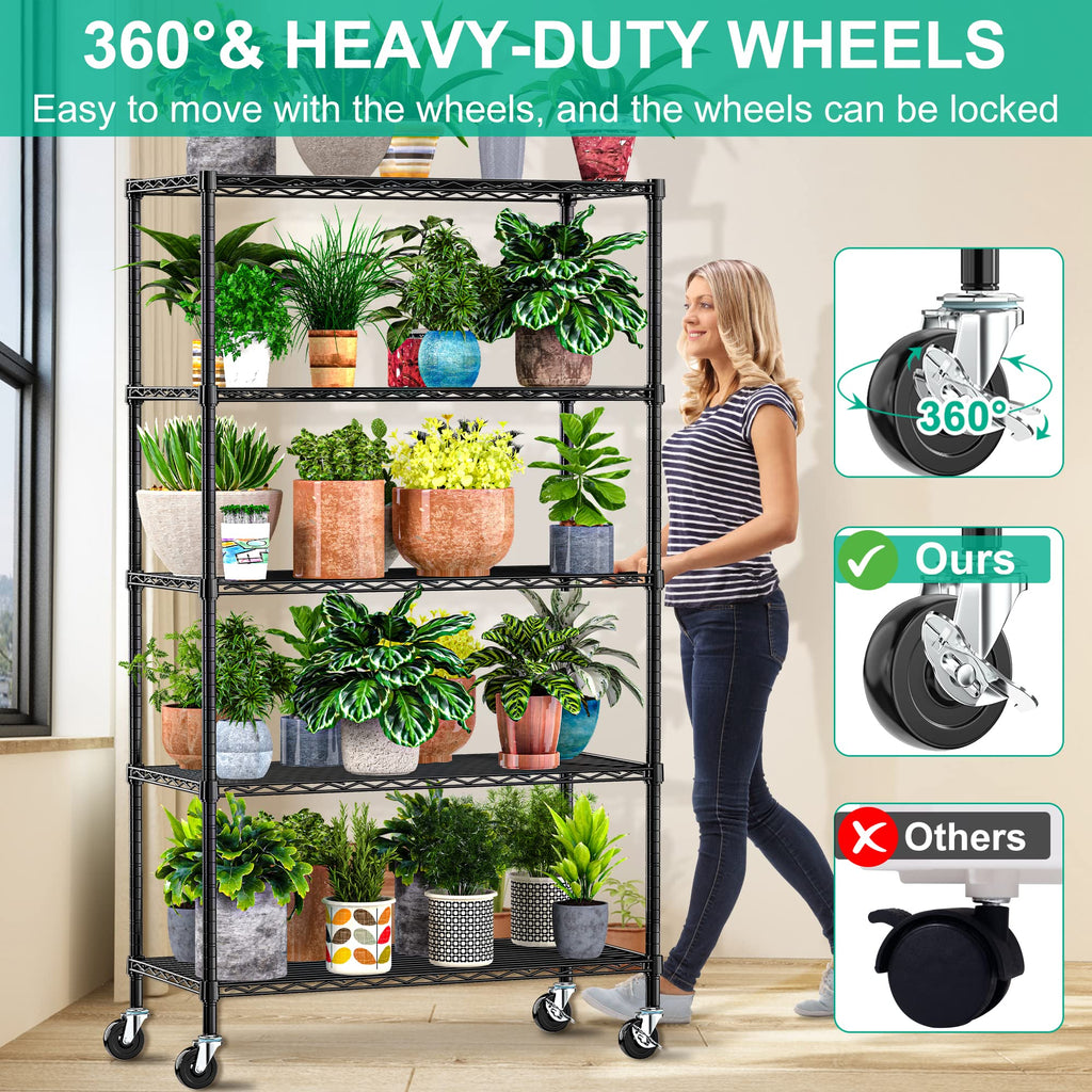 5-Tier Rolling Metal Wire Shelving Unit L432