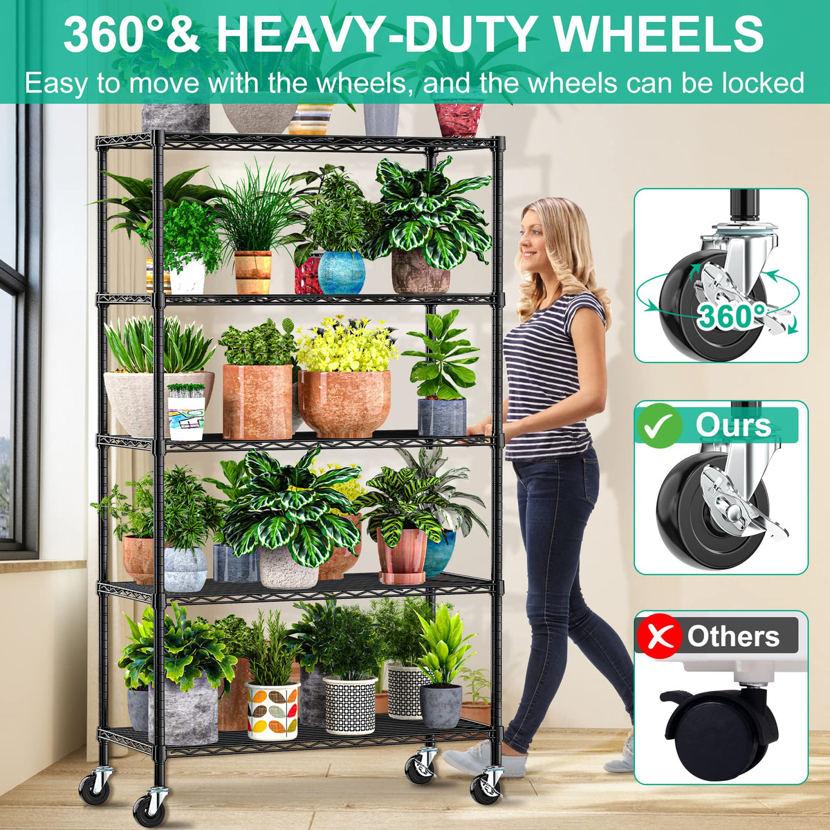5-Tier Rolling Metal Wire Shelving Unit L432