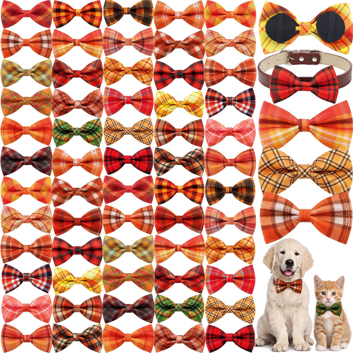 60 Pcs Plaid Dog Collar Bow Ties E387