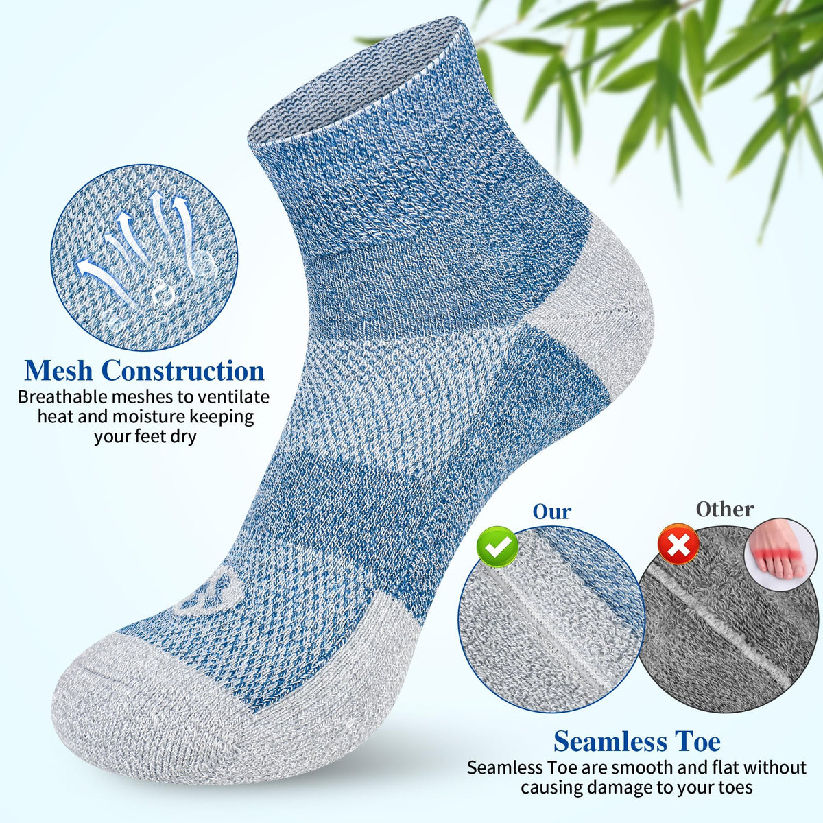 Diabetic Socks for Men, 10 Pairs Ankle & Low Cut Size 9-15 F313000